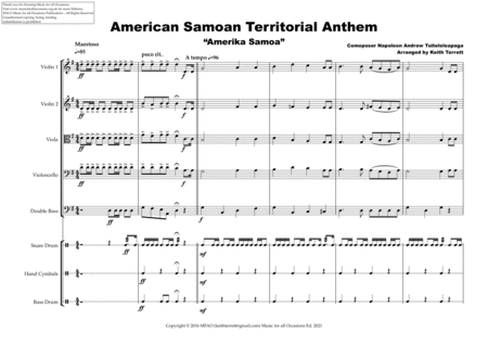 American Samoan Territorial Anthem for String Orchestra & Percussion image number null