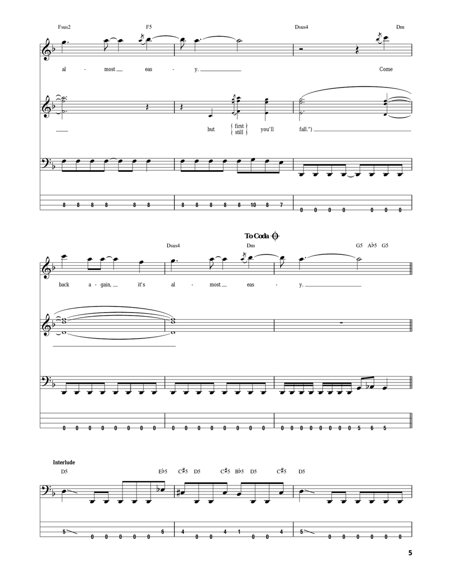 Almost Easy Almost Easy Bass Guitar Tablature scores gallery preview page 5