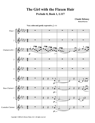 The Girl with the Flaxen Hair, Prelude 8, Book 1 by Claude Debussy (Clarinet Septet + 2 Flutes)