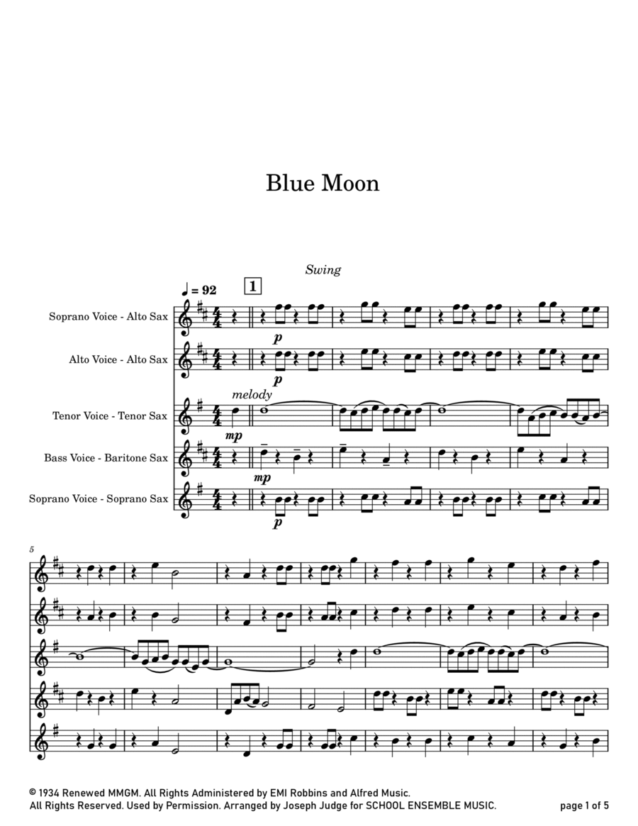 Blue Moon Saxophone Quartet scores gallery preview page 1
