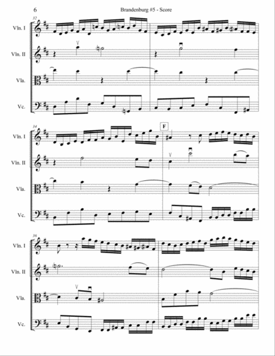 Brandenburg Concerto #5, 1st Mvt. for String Quartet String Quartet scores gallery preview page 6