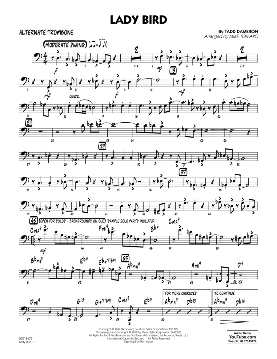 Lady Bird (arr. Mike Tomaro) - Alternate Trombone