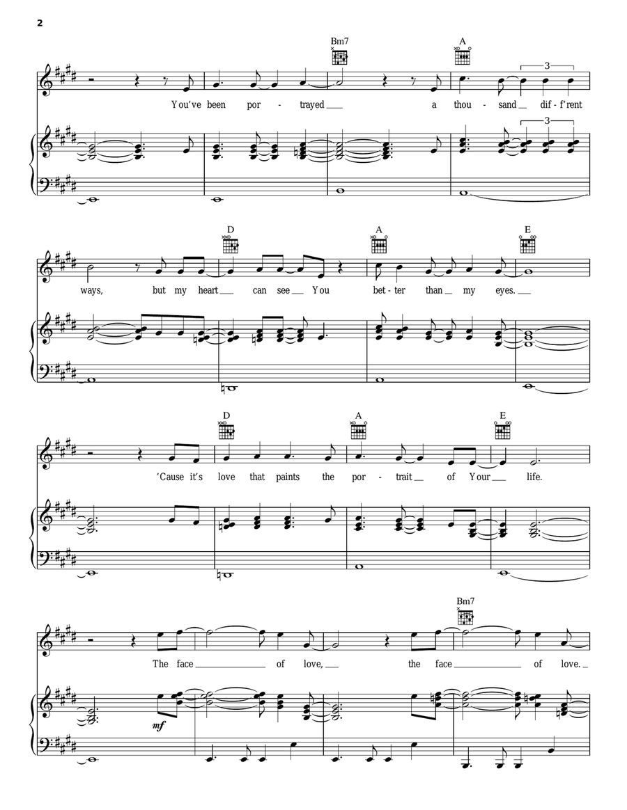 The Face Of Love Piano, Vocal, Guitar scores gallery preview page 2
