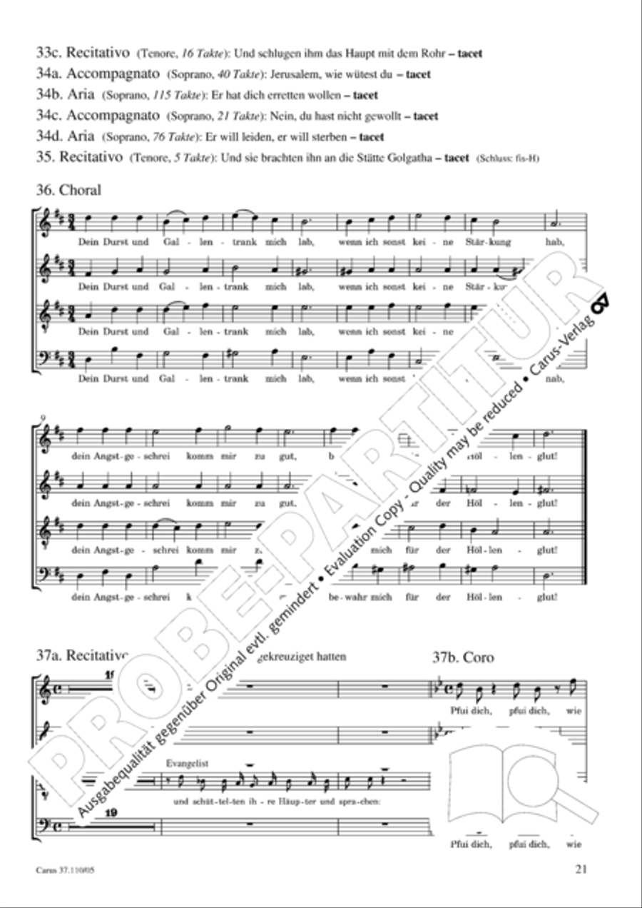 Markuspassion. Werkausgabe Reihe 1, Bd. 7 (Homilius) 4-Part scores gallery preview page 22