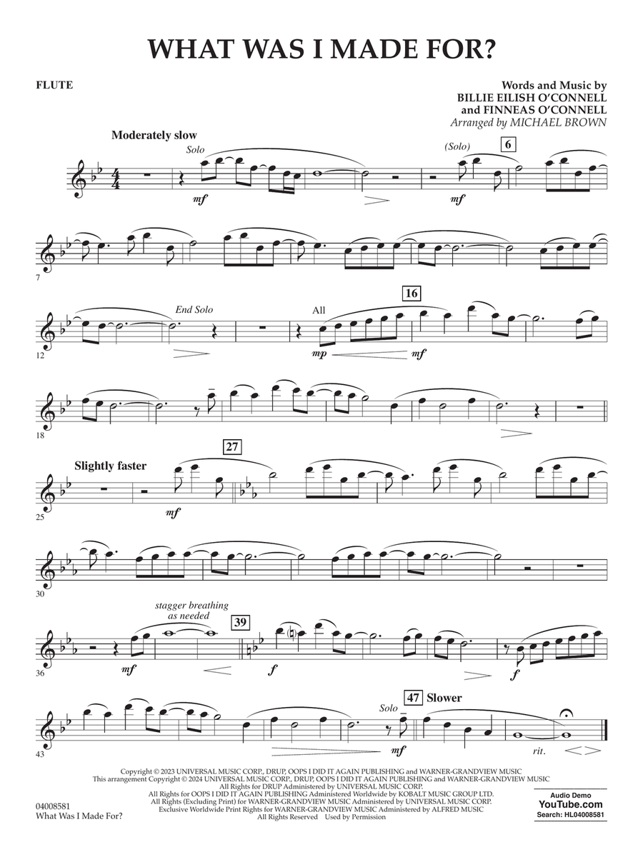 What Was I Made For? (arr. Michael Brown) - Flute Concert Band scores gallery preview page 1