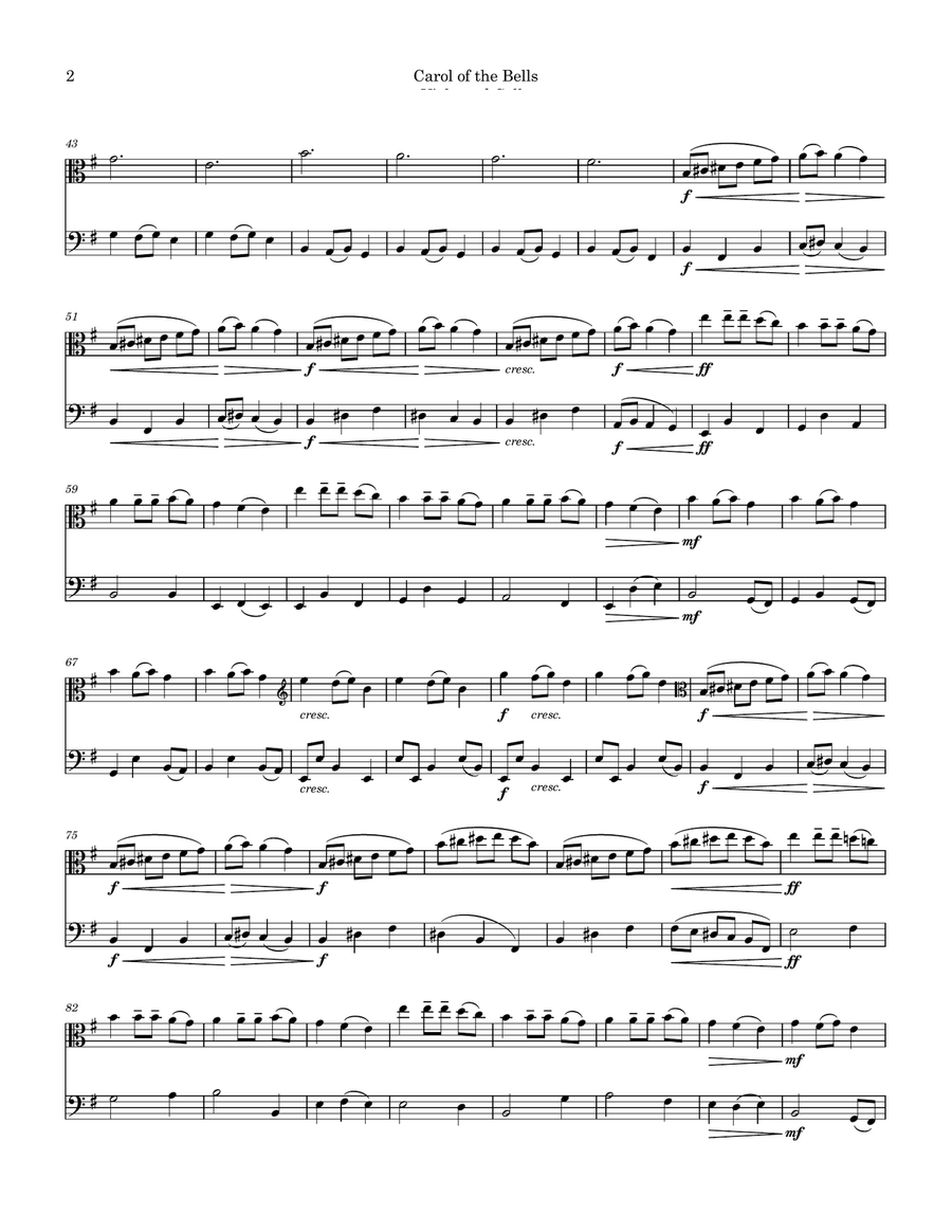 Carol of the Bells Viola and Cello Duet String Duet scores gallery preview page 3