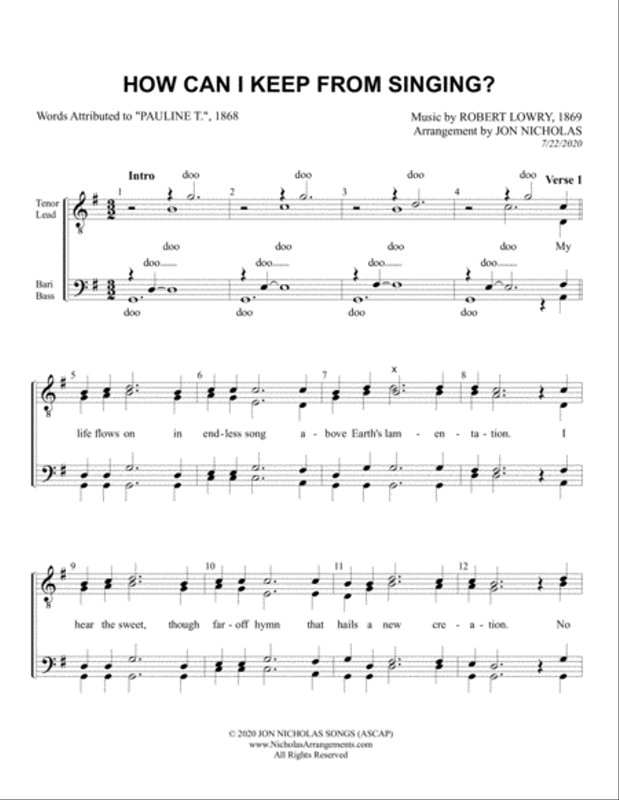 How Can I Keep From Singing? TTBB scores gallery preview page 1