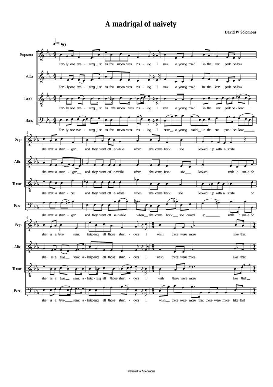 A madrigal of naivety (SATB version) 4-Part scores gallery preview page 1