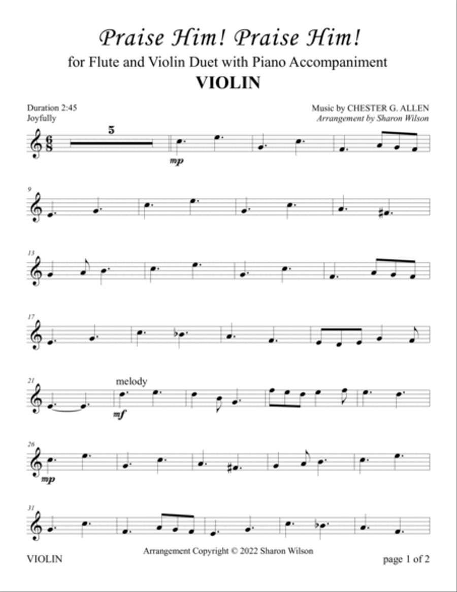 Praise Him! Praise Him! (for Flute and/or Violin Duet with Piano Accompaniment) image number null