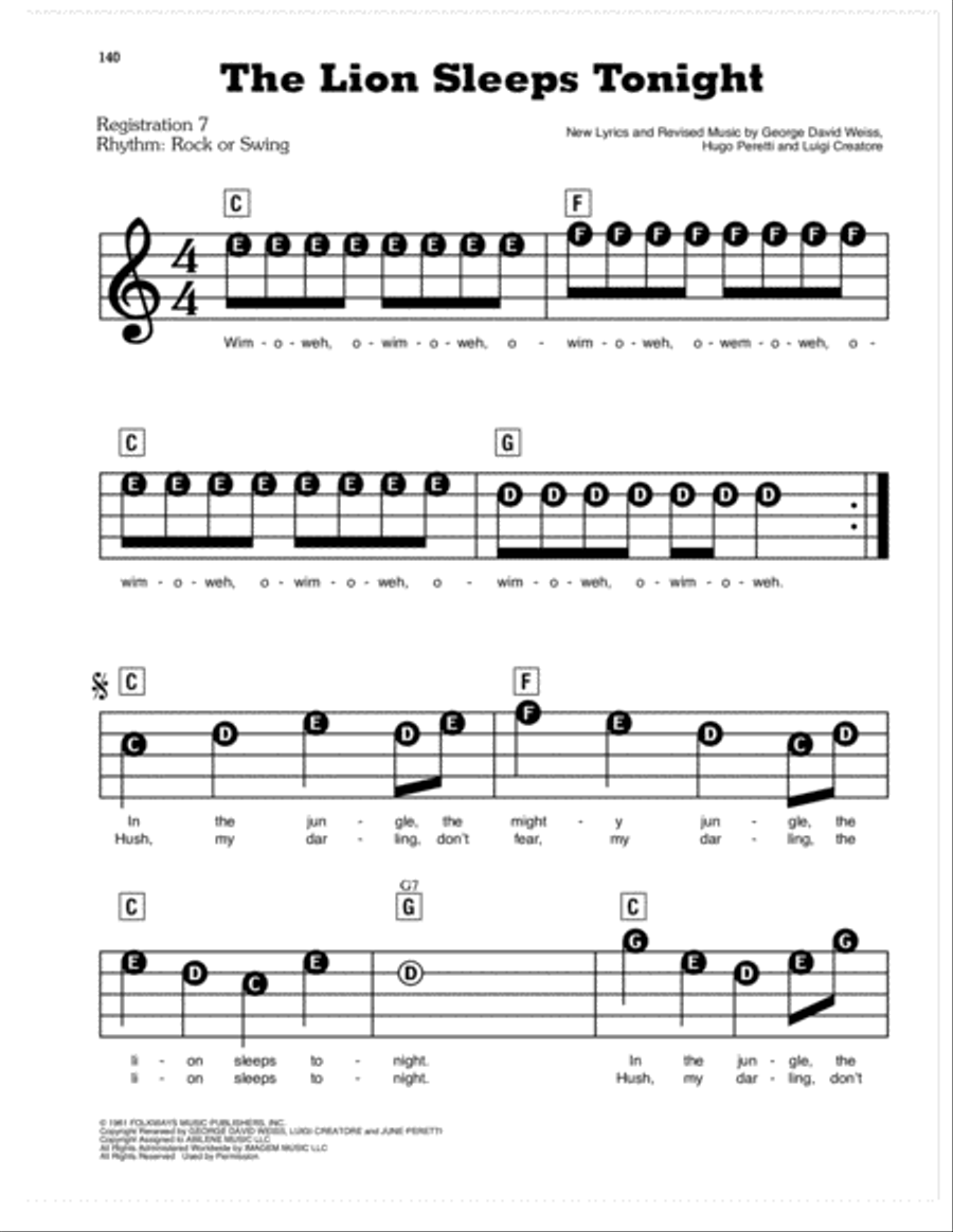 The Lion Sleeps Tonight The Lion Sleeps Tonight Electronic Keyboard scores gallery preview page 1