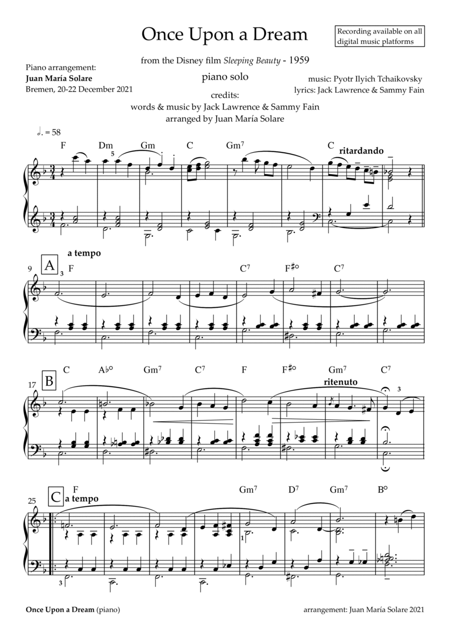 Once Upon A Dream Piano Solo scores gallery preview page 1