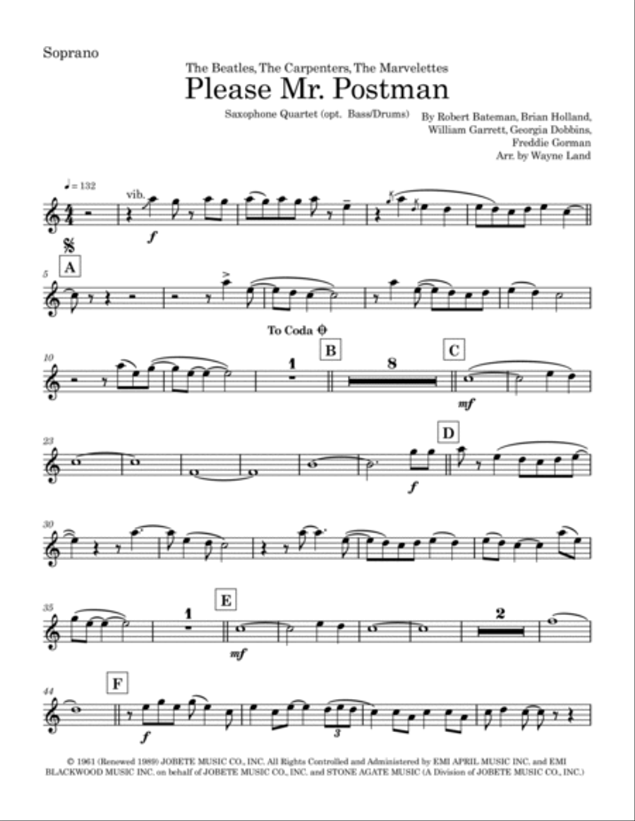 Please Mr. Postman Saxophone Quartet scores gallery preview page 6