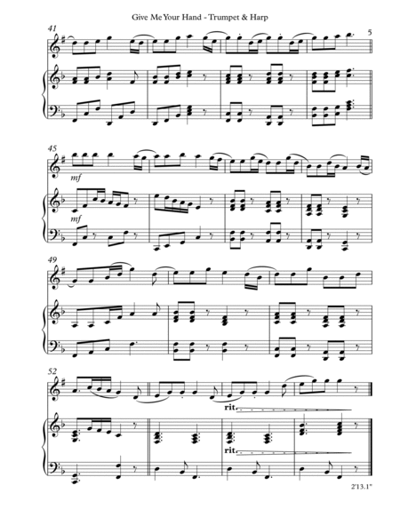 Give Me Your Hand, Duet for Bb Trumpet & Harp B-Flat Trumpet - Digital Sheet Music