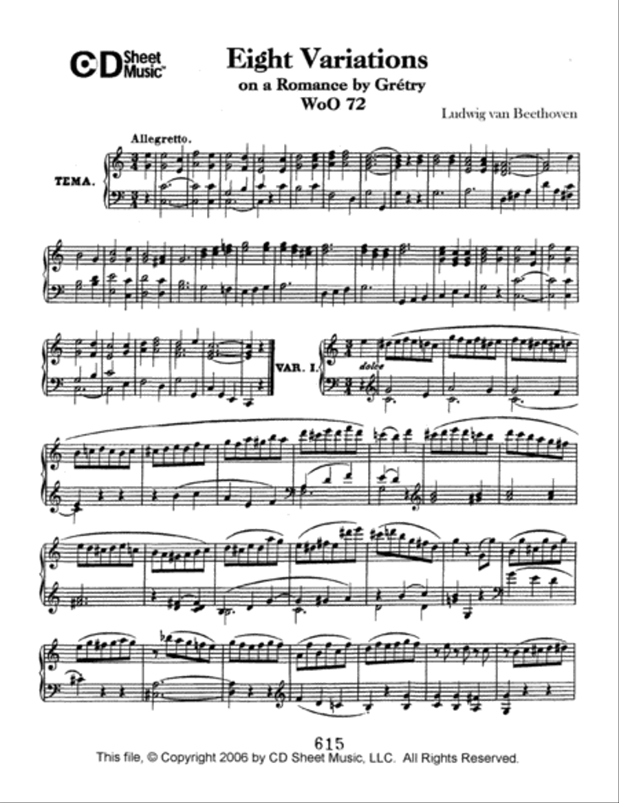 Variations (8) On A Romance By Gretry, Woo 72 Piano Solo scores gallery preview page 1
