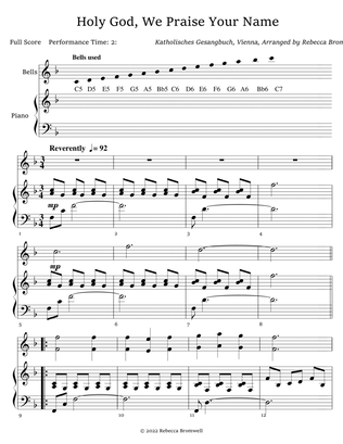 "Holy God, We Praise Your Name" Full Score 2 Octave Handbells with Piano Accompaniment - Score Only