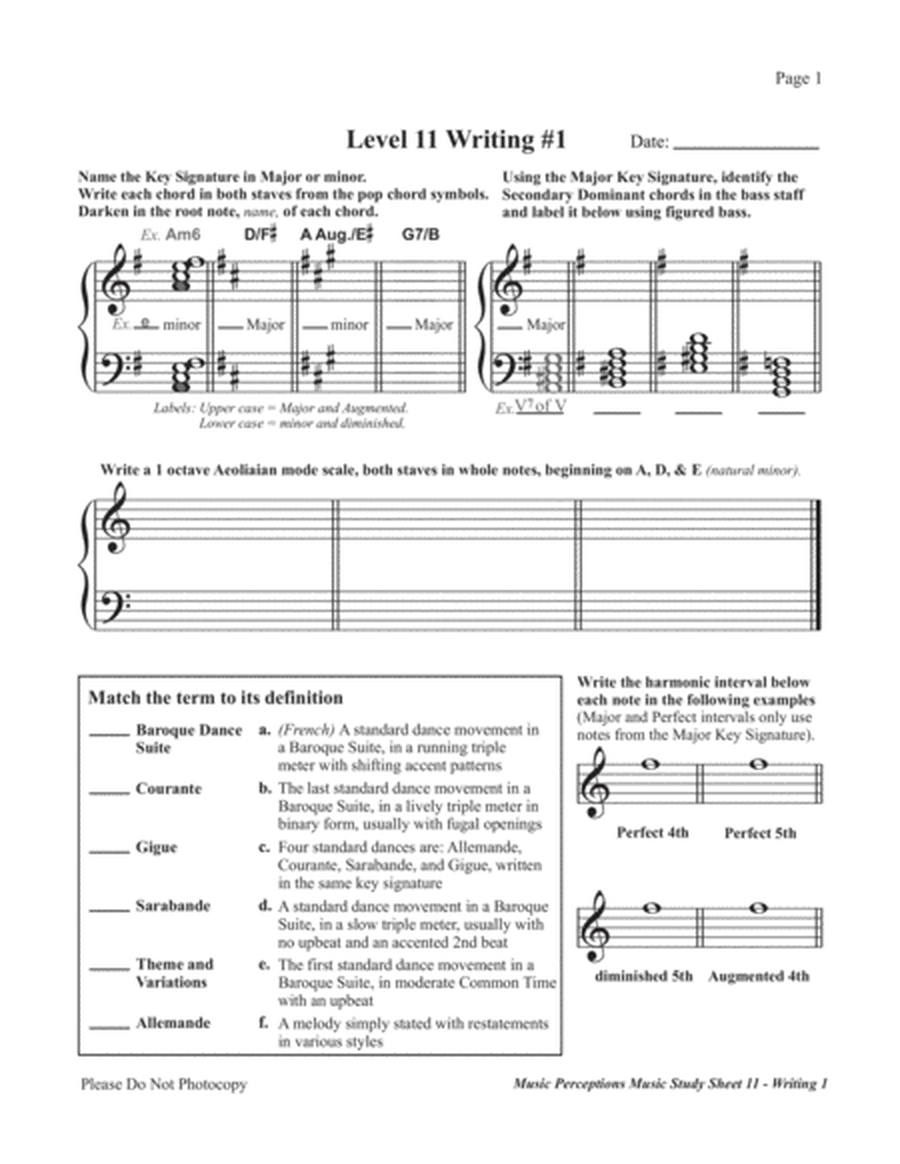 Music Study Sheets Level 11 2014 edition
