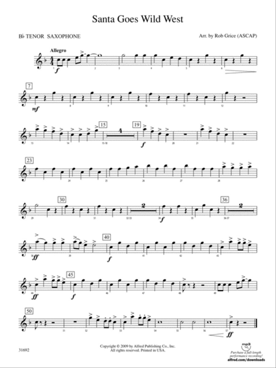 Santa Goes Wild West: B-flat Tenor Saxophone Concert Band scores gallery preview page 1