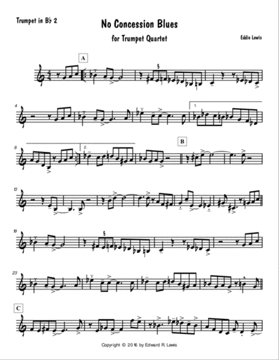 No Concession Blues for Trumpet Quartet by Eddie Lewis Brass Ensemble scores gallery preview page 5