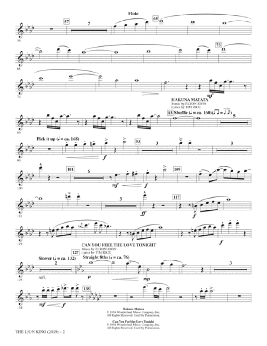 The Lion King (2019) (Choral Highlights) - Flute Choir scores gallery preview page 2