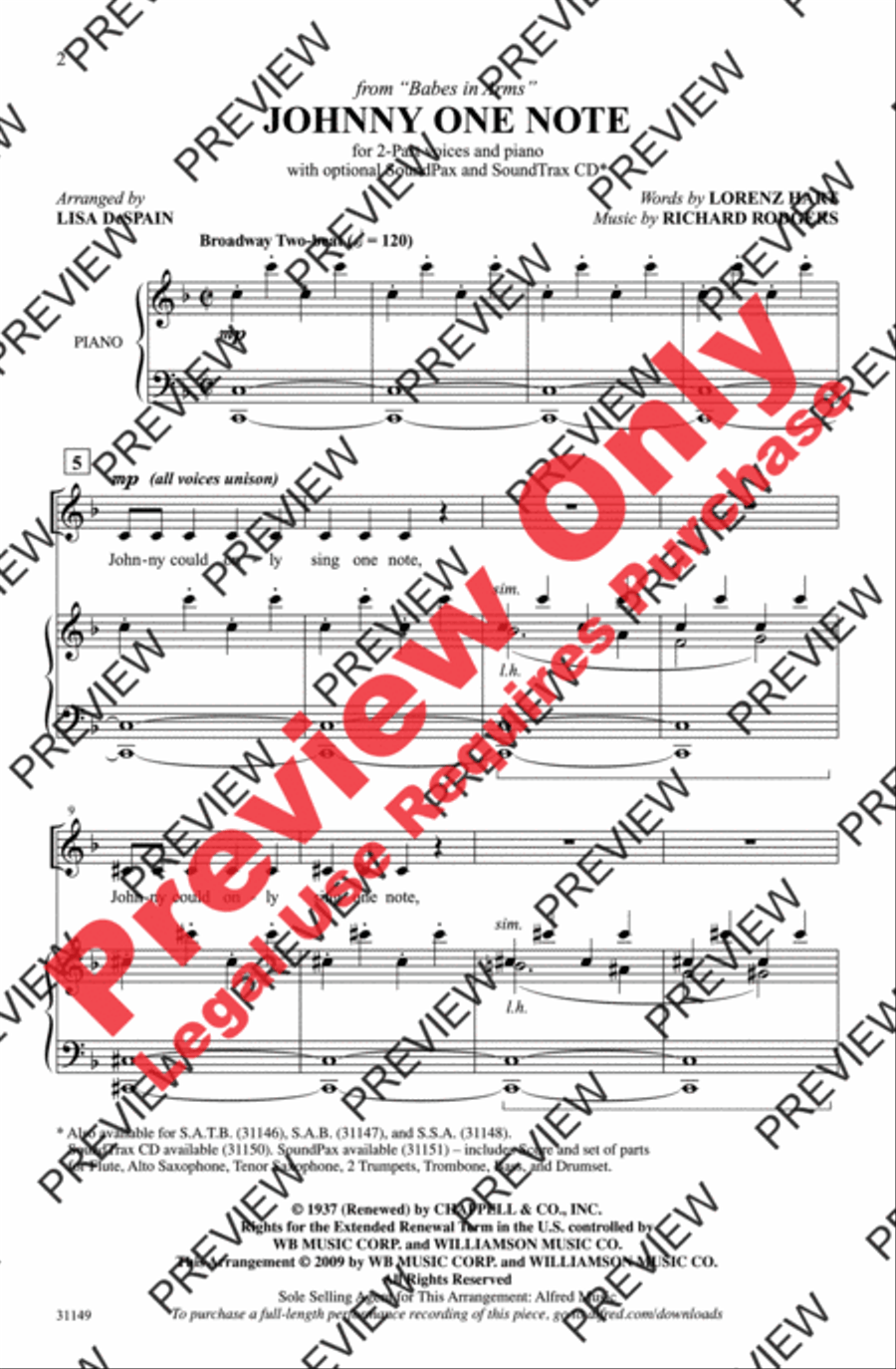 Johnny One Note 2-Part scores gallery preview page 2