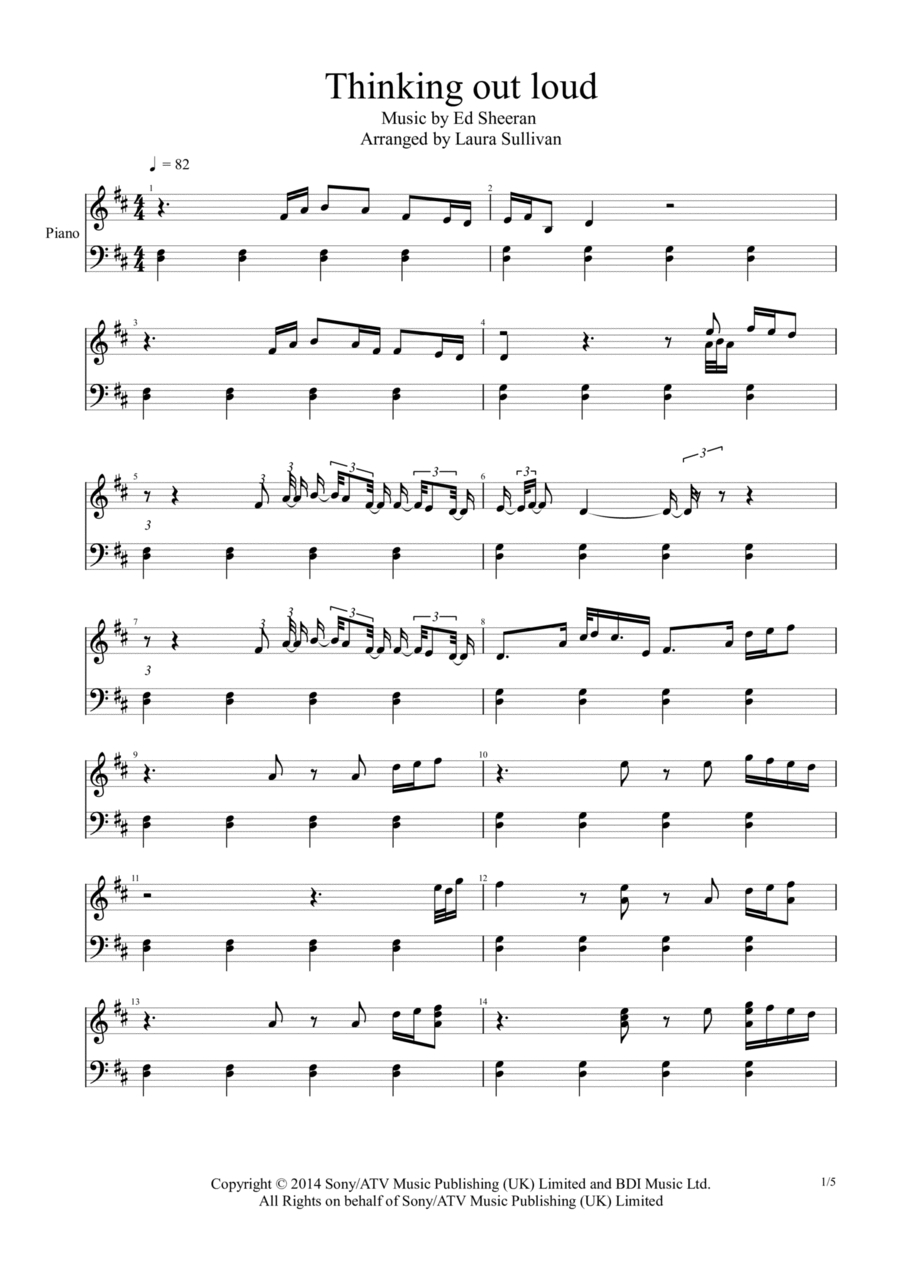 Thinking Out Loud Thinking Out Loud Piano Solo scores gallery preview page 1