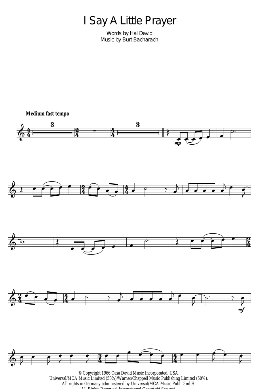 I Say A Little Prayer Clarinet Solo scores gallery preview page 1