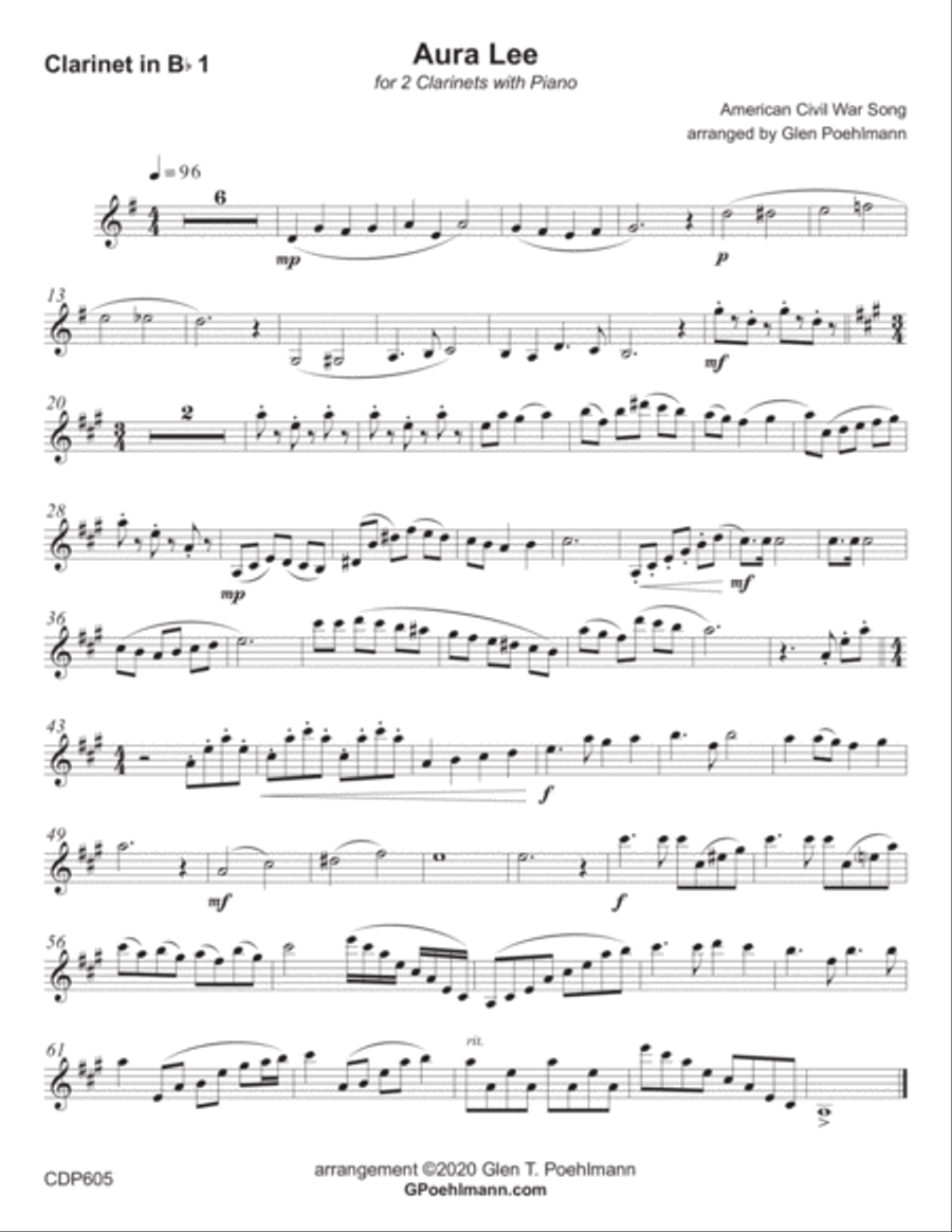 AURA LEE - CLARINET DUET with Piano Accompaniment Clarinet Duet scores gallery preview page 4