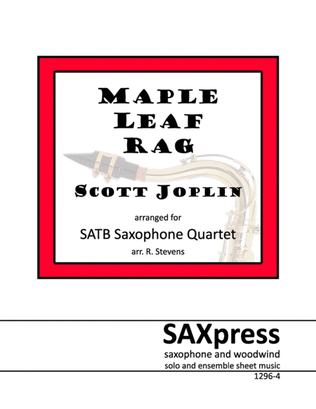 Book cover for Maple Leaf Rag by Scott Joplin for SATB Saxophone Quartet