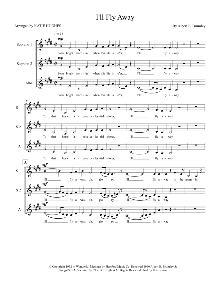 I'll Fly Away SSA scores gallery preview page 1
