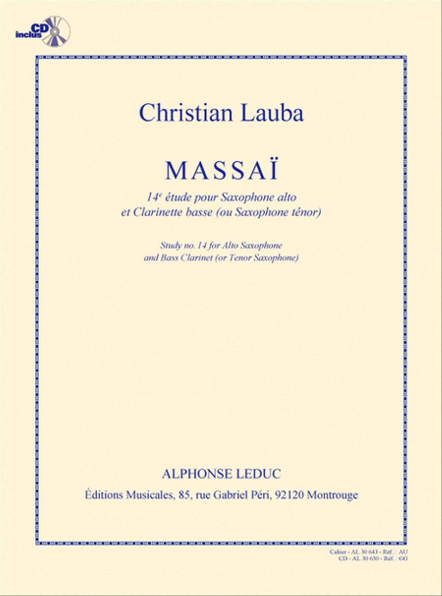 Lauba Massai 14e Etude Duo Avec Saxophone Book/cd Al30650 Woodwind Duet scores gallery preview page 1
