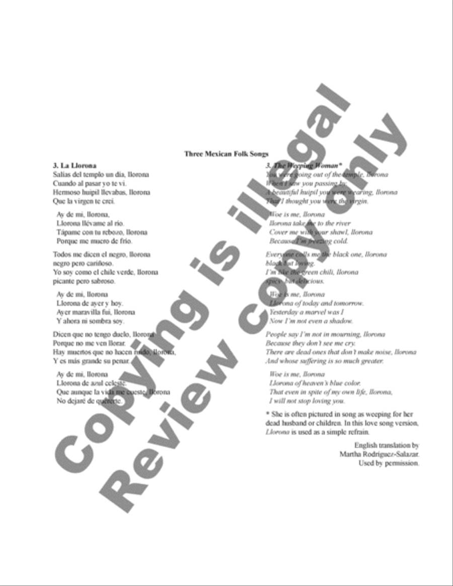 Three Mexican Folk Songs: 3. La Llorona 4-Part scores gallery preview page 2