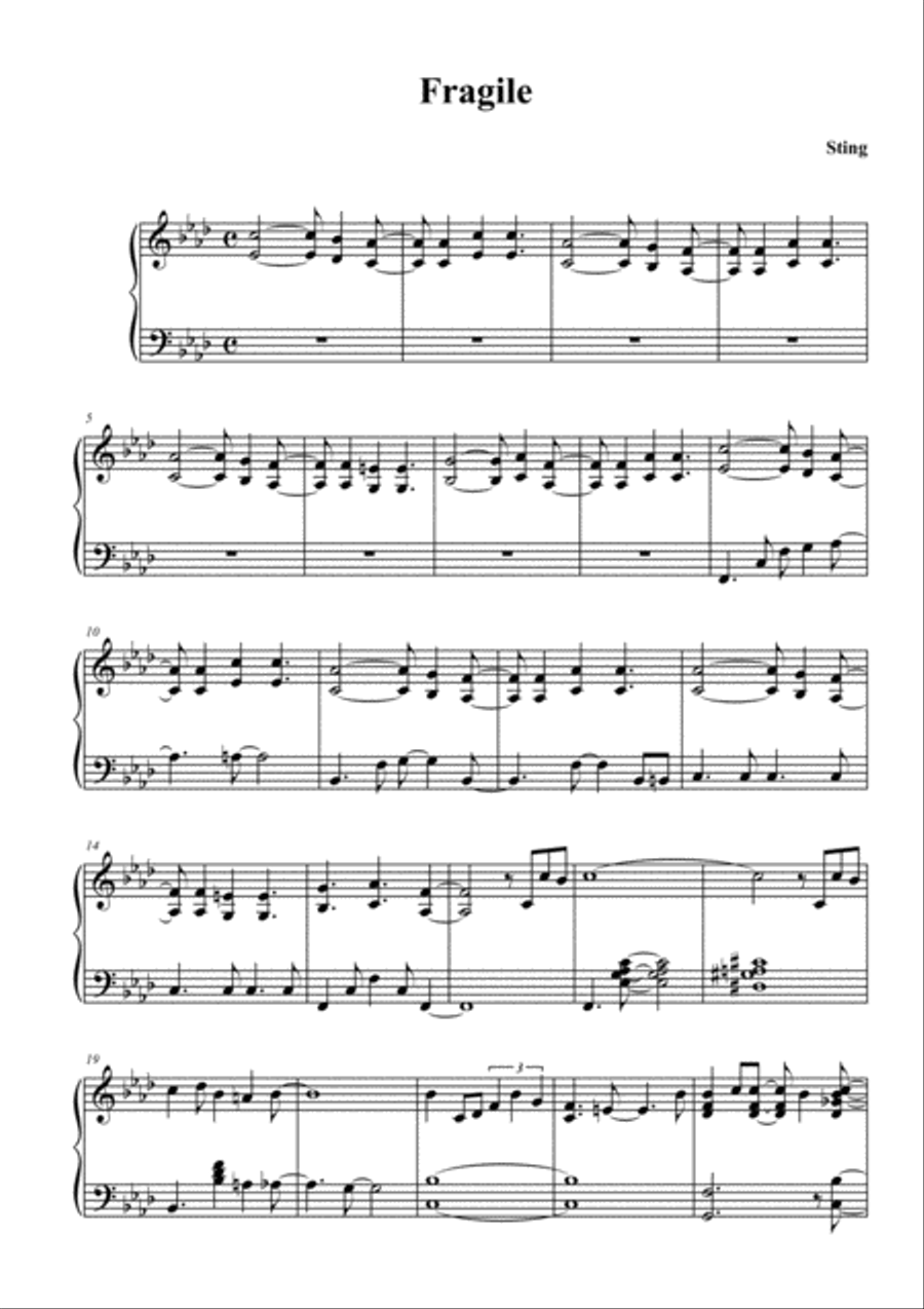 Fragile Piano Solo scores gallery preview page 1