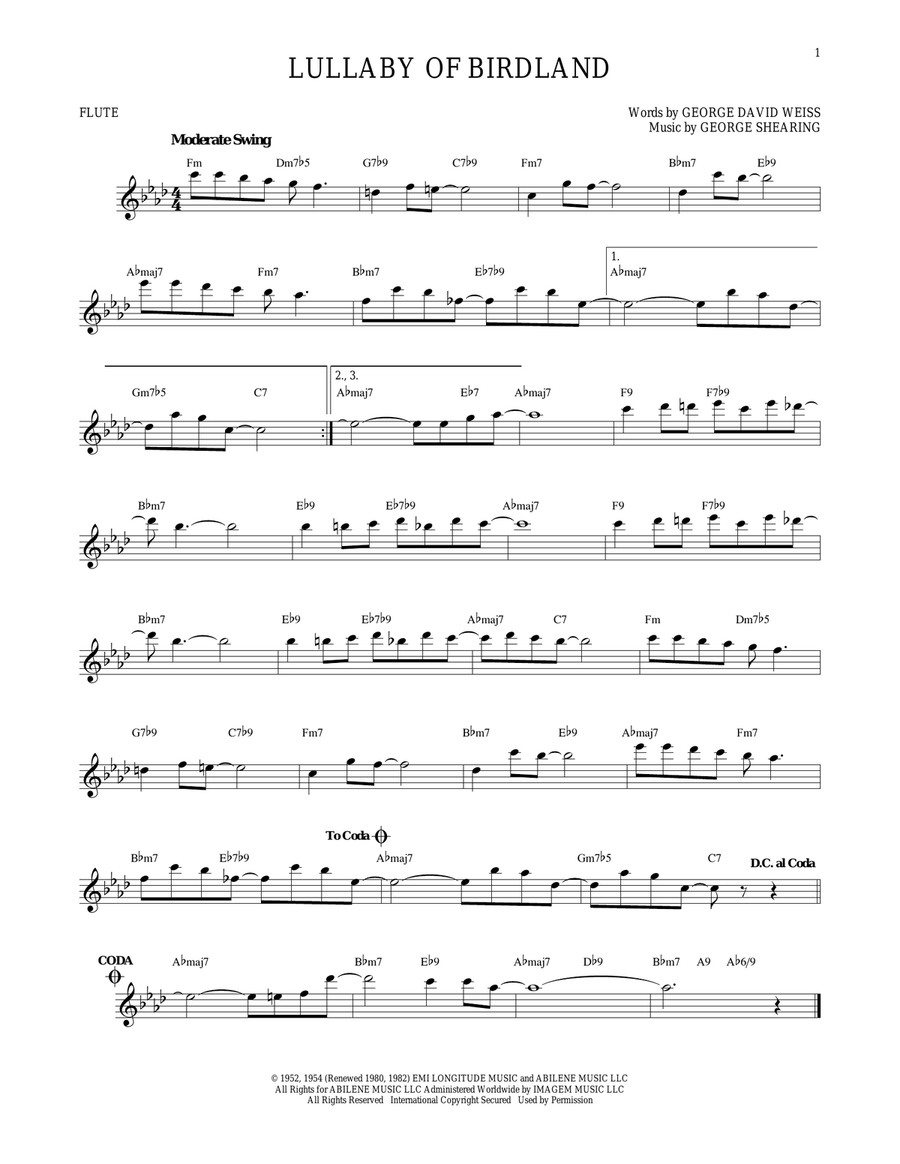 Lullaby Of Birdland Lullaby Of Birdland Flute Solo scores gallery preview page 1