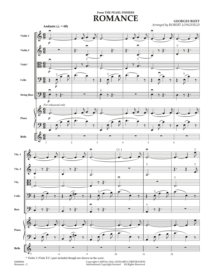 Romance (from The Pearl Fishers) - Conductor Score (Full Score) Orchestra scores gallery preview page 2