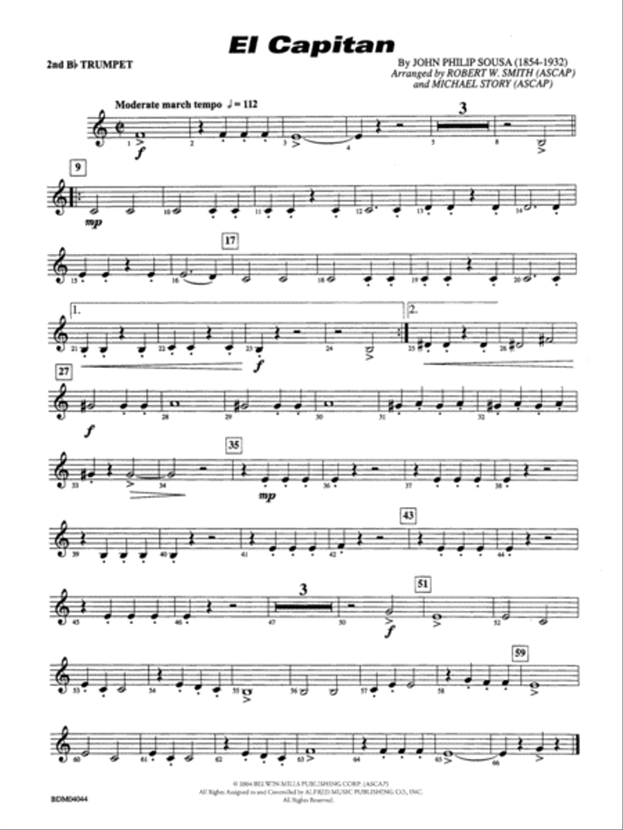 El Capitan: 2nd B-flat Trumpet Concert Band scores gallery preview page 1