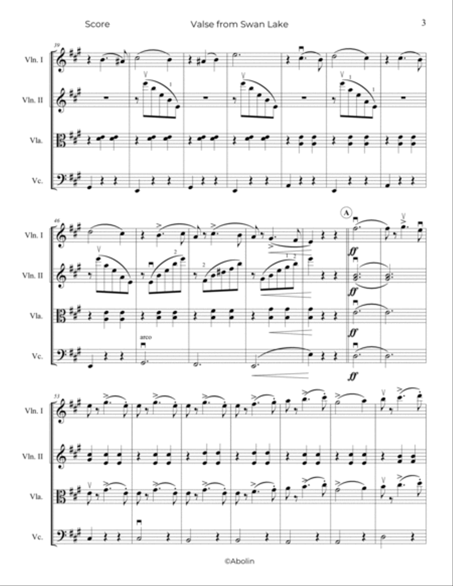 Tchaikovsky: Waltz from Swan Lake - String Quartet String Quartet scores gallery preview page 4