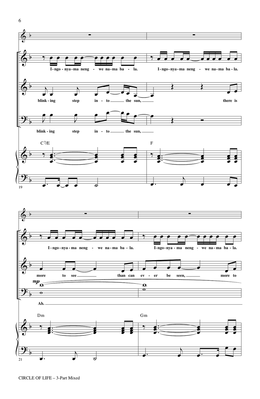 Circle Of Life (with Nants' Ingonyama) (from The Lion King) (Arr. Audrey Snyder) 3-Part scores gallery preview page 4