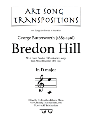 Book cover for BUTTERWORTH: Bredon Hill (transposed to D major)