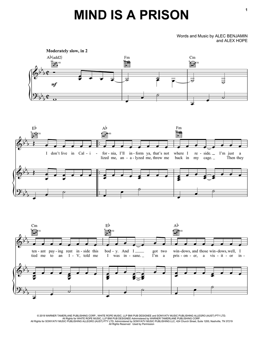 Mind Is A Prison Mind Is A Prison Piano, Vocal, Guitar scores gallery preview page 1