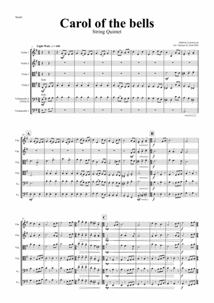 Carol of the Bells - Pentatonix style - String Quintet