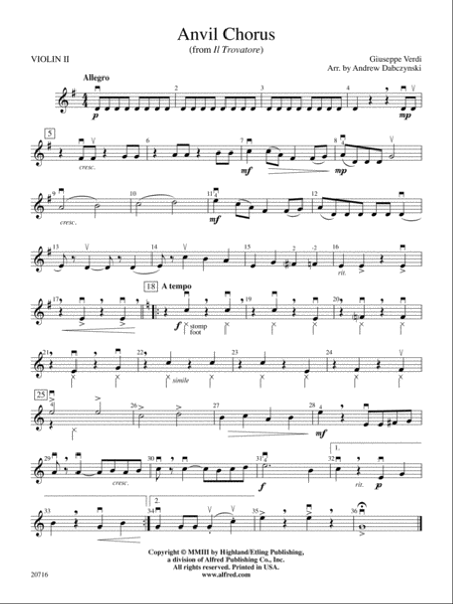 Anvil Chorus (from Il Trovatore): 2nd Violin String Orchestra scores gallery preview page 1