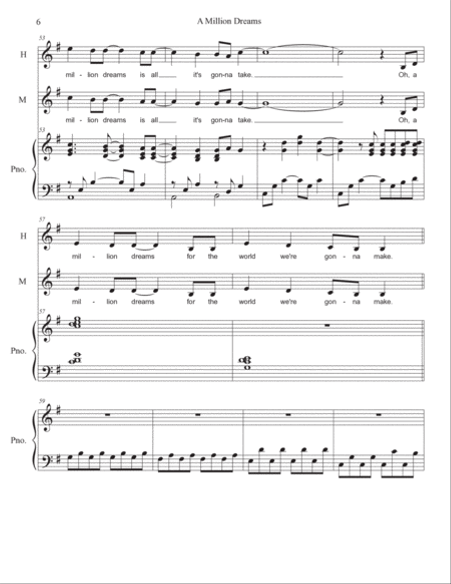 A Million Dreams Unison Choir scores gallery preview page 6