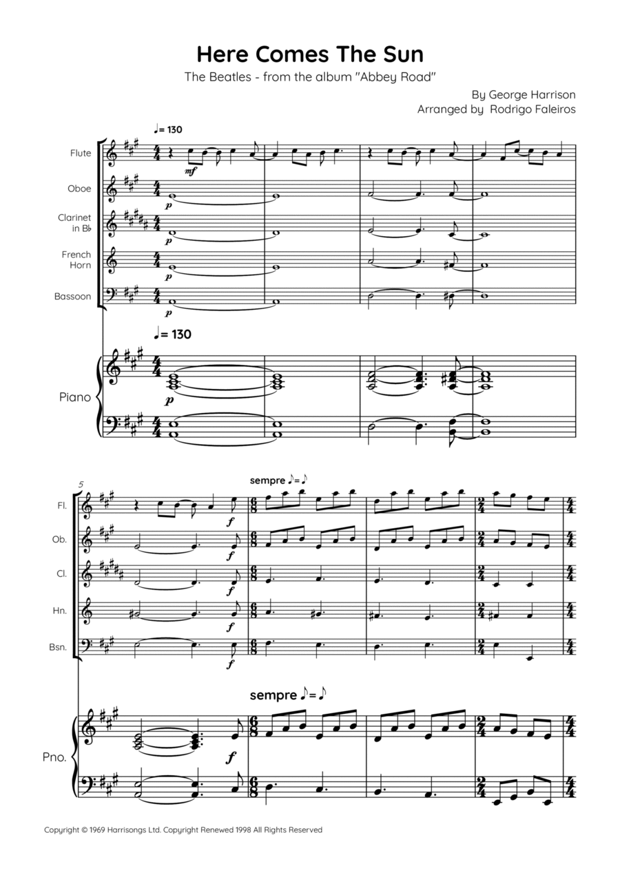 Here Comes The Sun Chamber Music scores gallery preview page 1