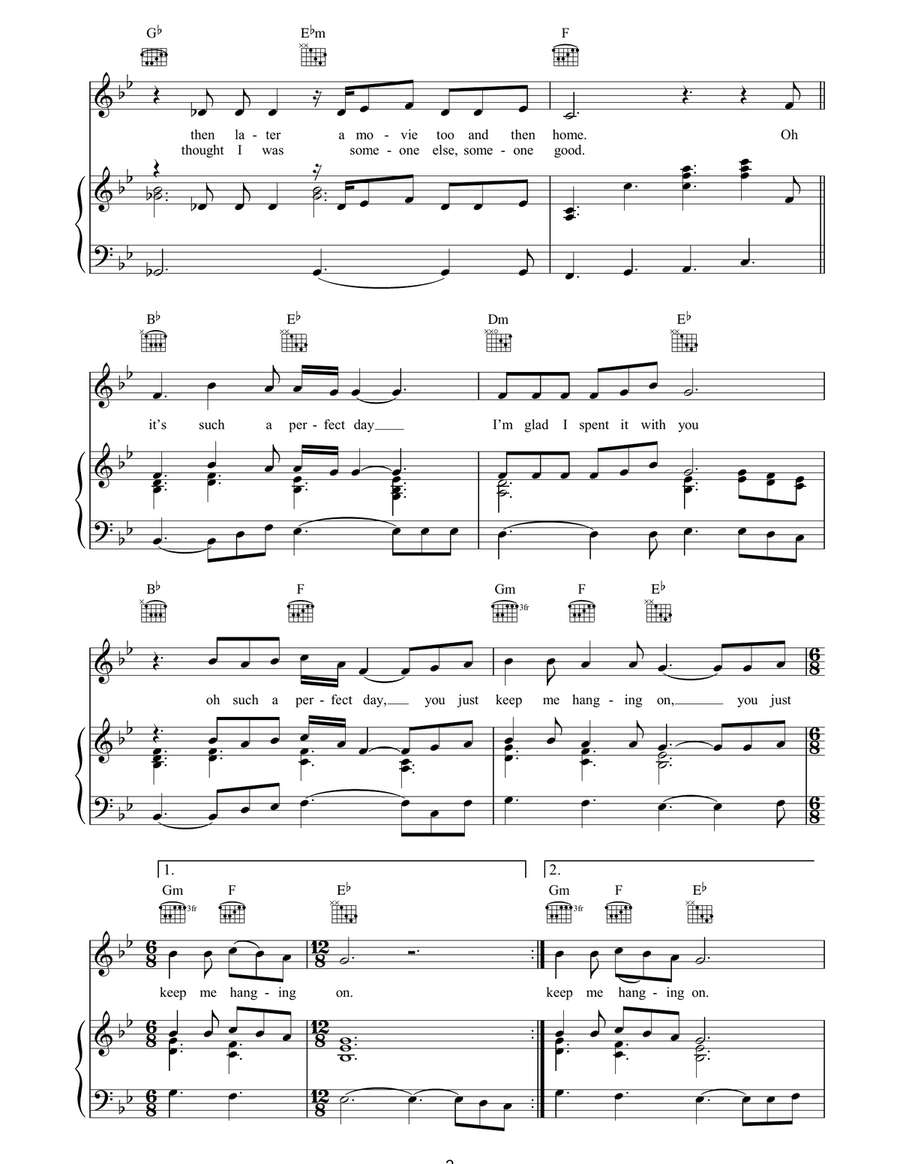 Perfect Day Perfect Day Piano, Vocal, Guitar scores gallery preview page 2