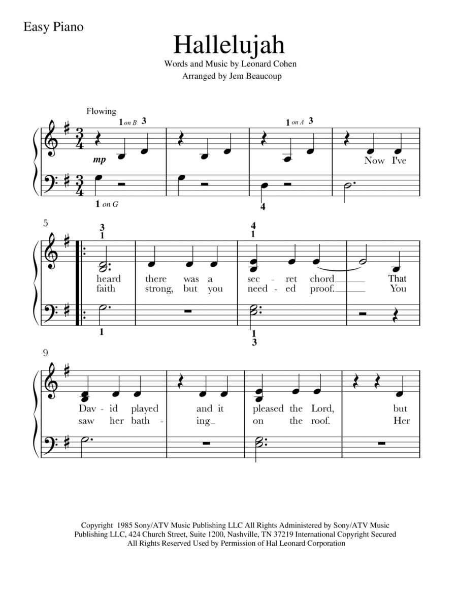 Hallelujah Hallelujah Easy Piano scores gallery preview page 1