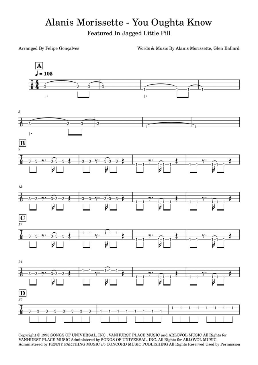 You Oughta Know You Oughta Know Bass Guitar Tablature scores gallery preview page 1