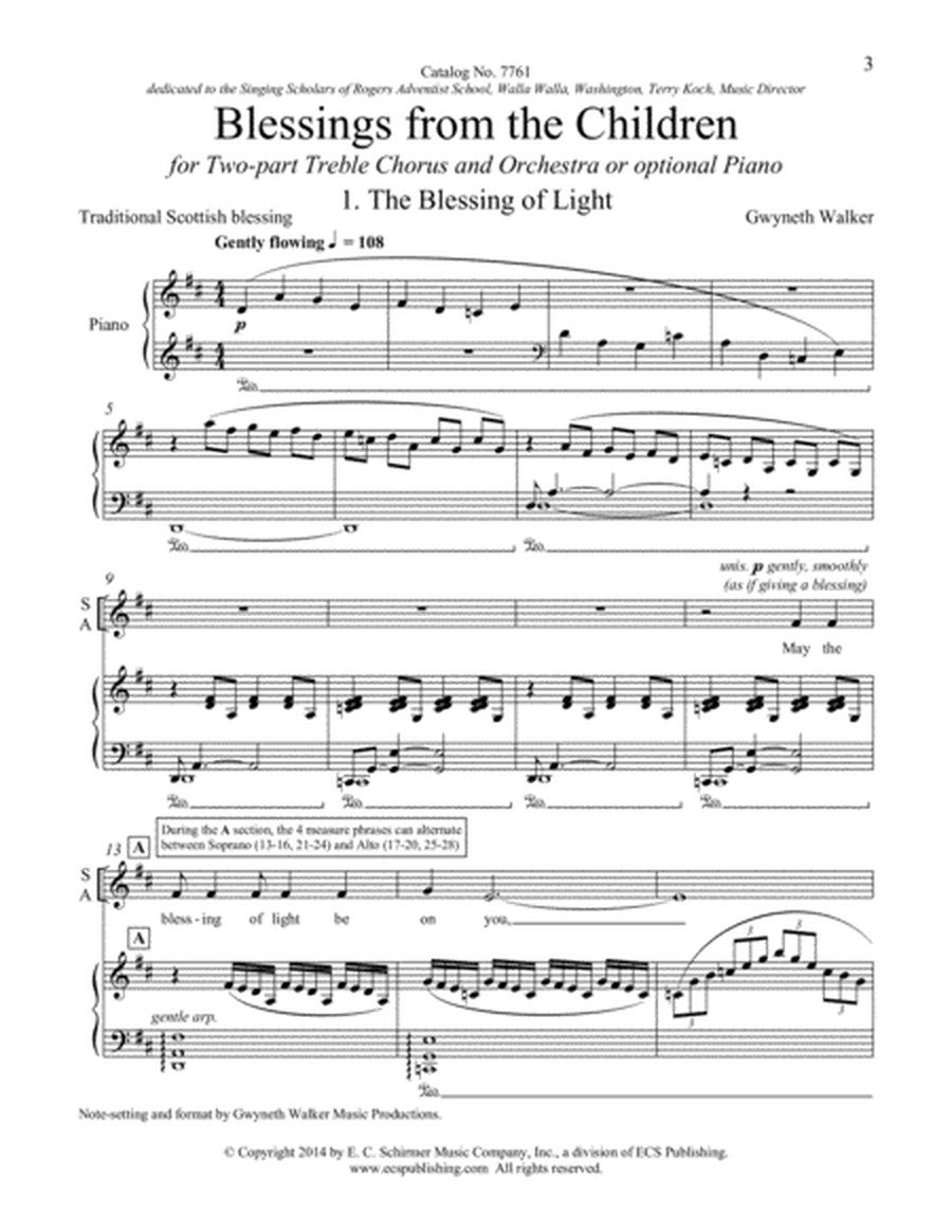 Blessings from the Children: 1. The Blessing of Light (Downloadable Piano/Choral Score)