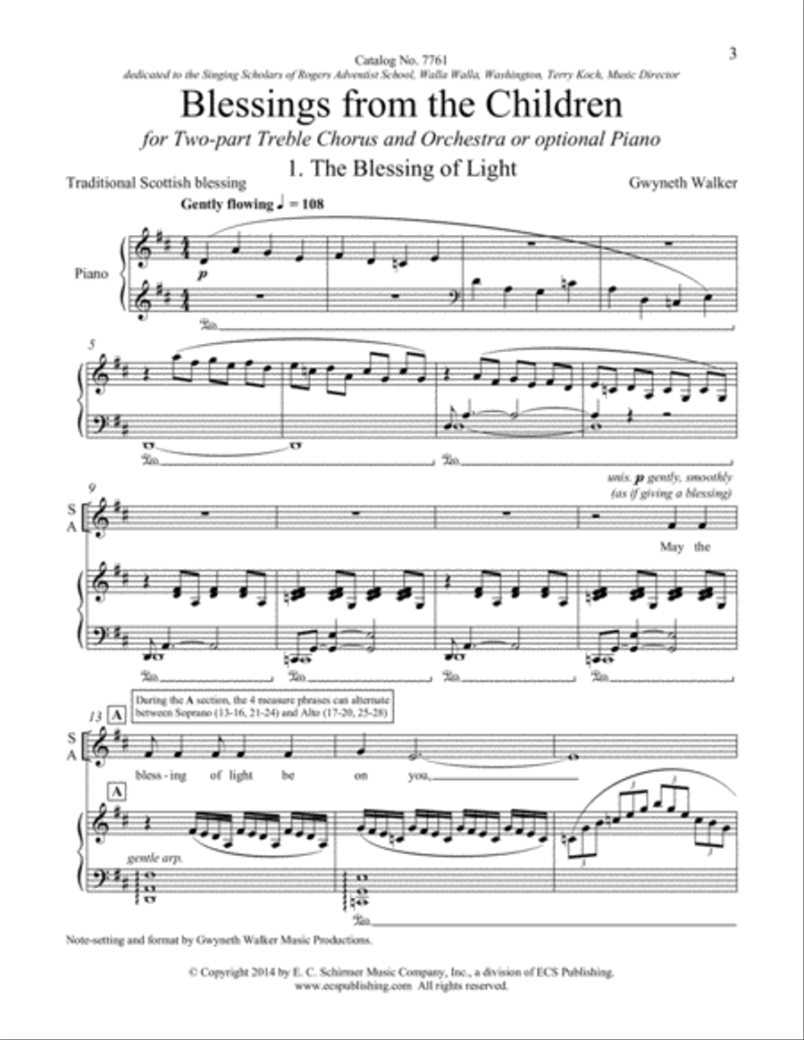 Blessings from the Children: 1. The Blessing of Light (Downloadable Piano/Choral Score)