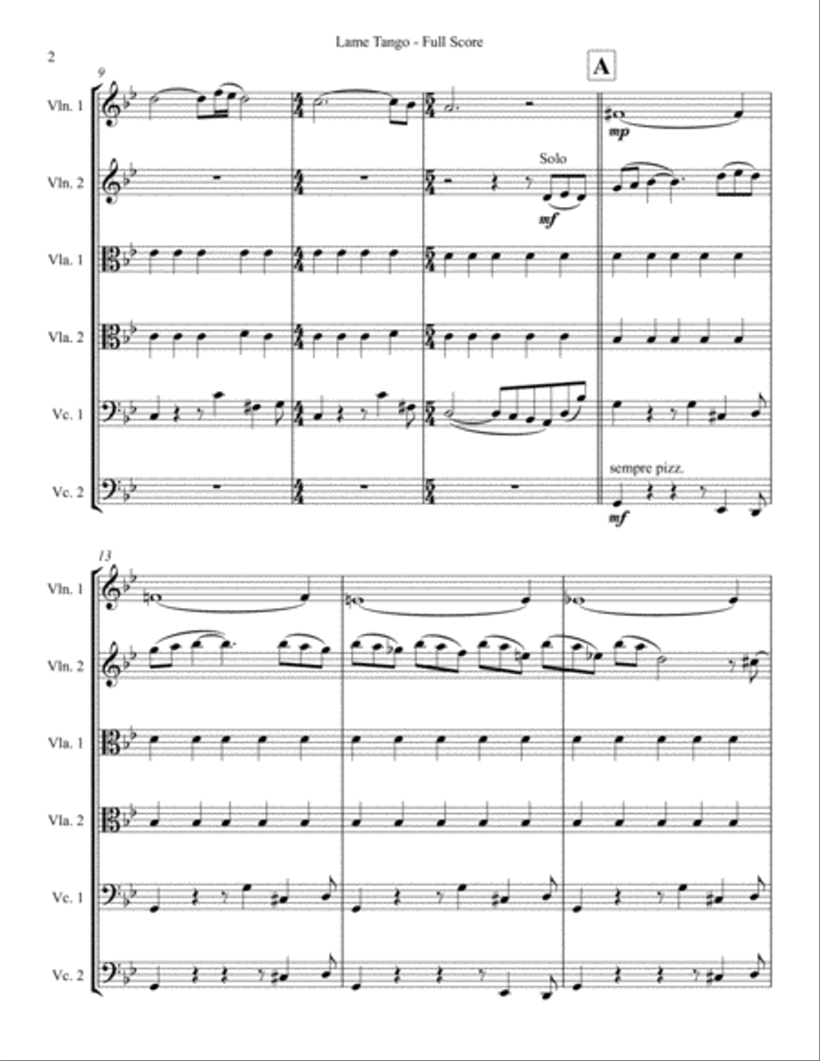 Lame Tango (from Tango Suite) for string sextet - Letter version Cello scores gallery preview page 2