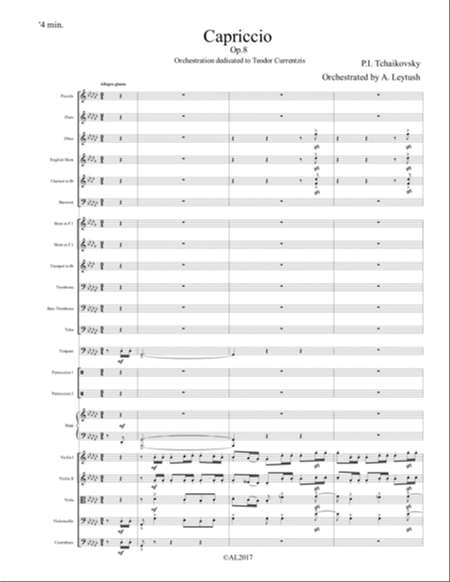 P.I. Tchaikovsky - CAPRICCIO, op. 8, Orchestrated by A. Leytush Full Orchestra scores gallery preview page 1